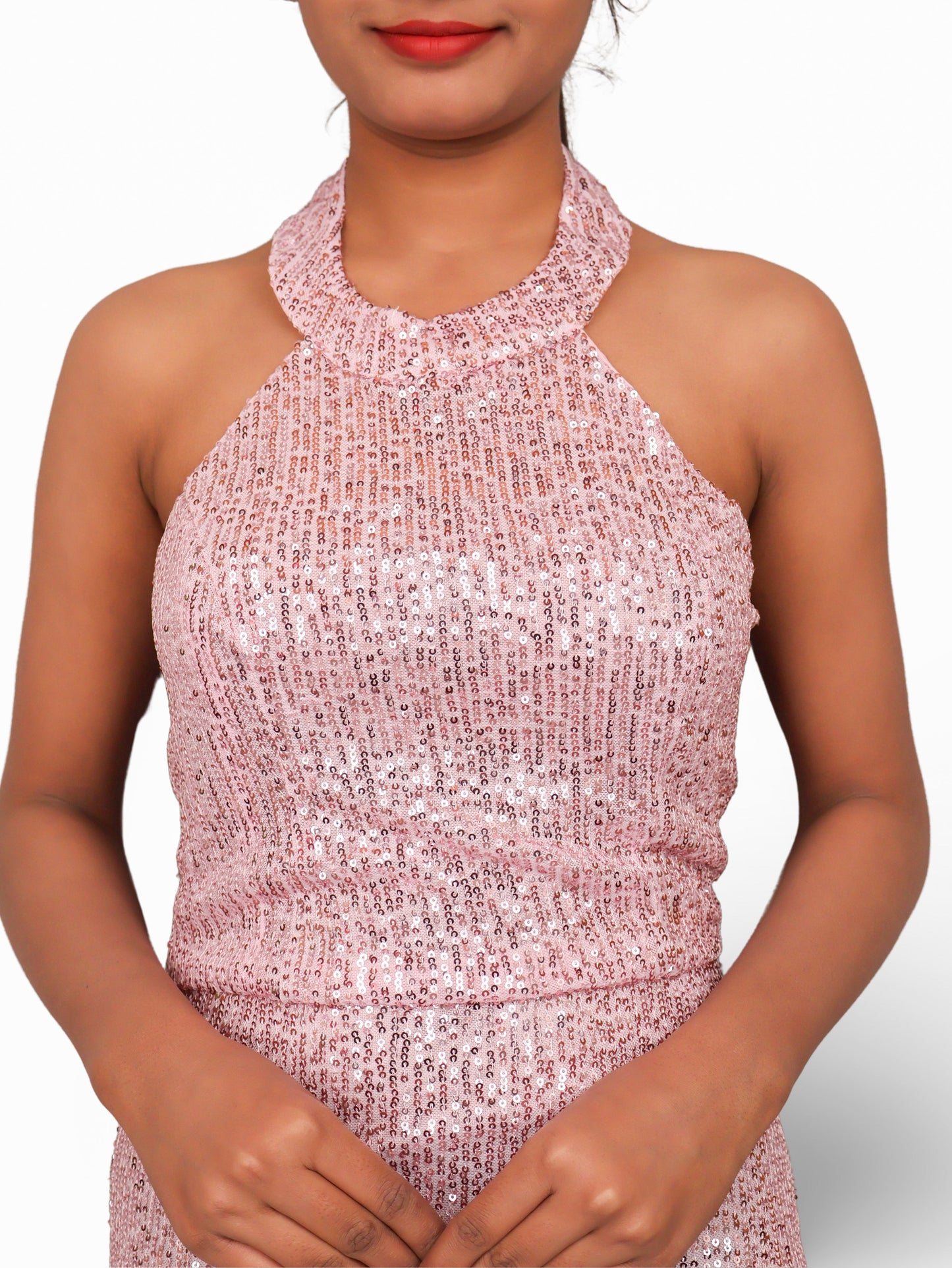 Halter Neck Sequins Mini Party Dress by Shreekama